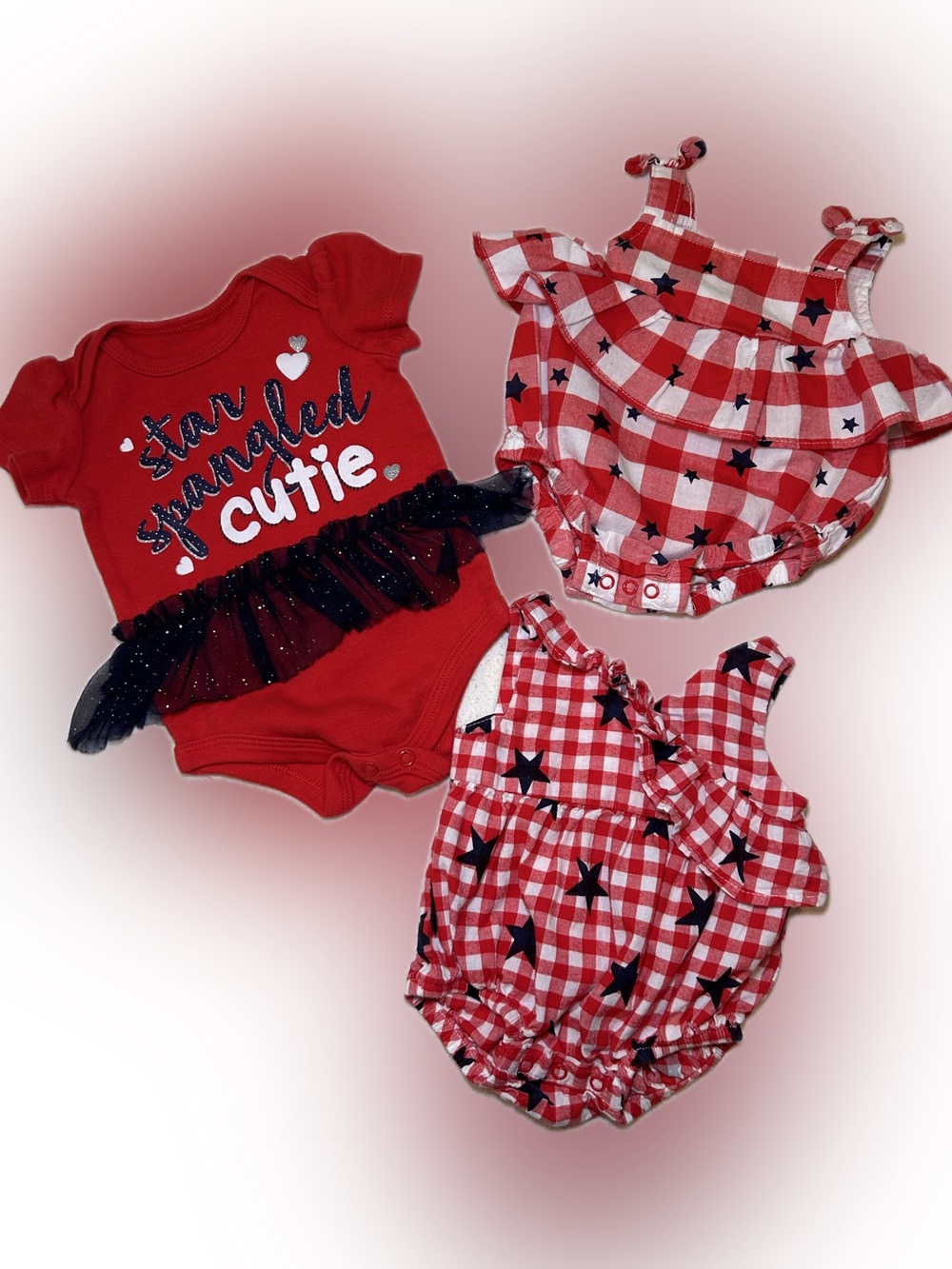 Red Star-Print Baby Romper Set for Girls Newborn and 0-3 Months